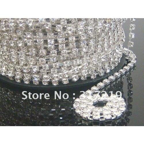 Crystal Rhinestone cup chain,ss6 Crystal rhinestone Silver base,Clear Color 20yards/roll/lot Wholesale and retail Free shipping