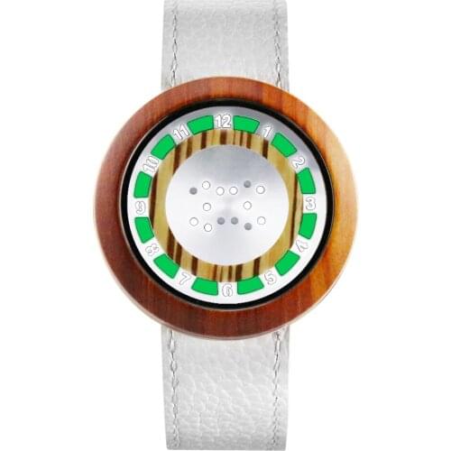 Creative Luminous LED Round Dial Watch Mens Numbers Sports Watch White Leather Modern Bamboo Wooden Watch Male Relogio Masculino