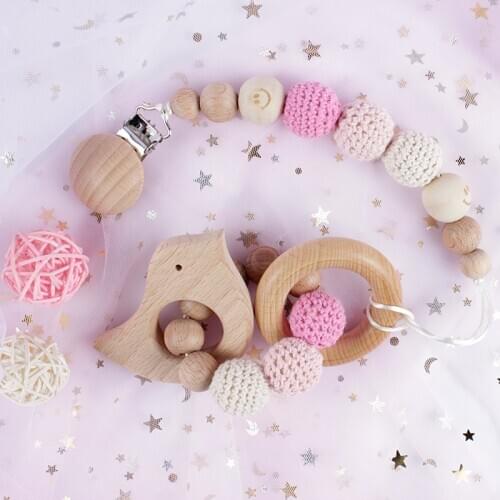 Infant Pacifier Teether Toy Cartoon Wooden Bracket New Baby Pacifier Clip Chain Dummy Holder Nipples Children Pacifier Clips