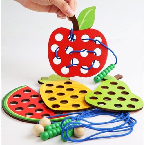 Insect Eat Fruit Interesting Worm Eat Fruit Copy Montessori Wooden Education Baby Toys Wear Rope Early Education Toy