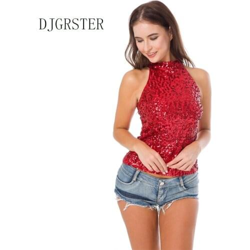 DJGRSTER New Fashion Jazz Sleeveless Glossy Sequins Top ds costume hip hop Sexy Jazz Dance Singer Stage Costumes 8 Colors