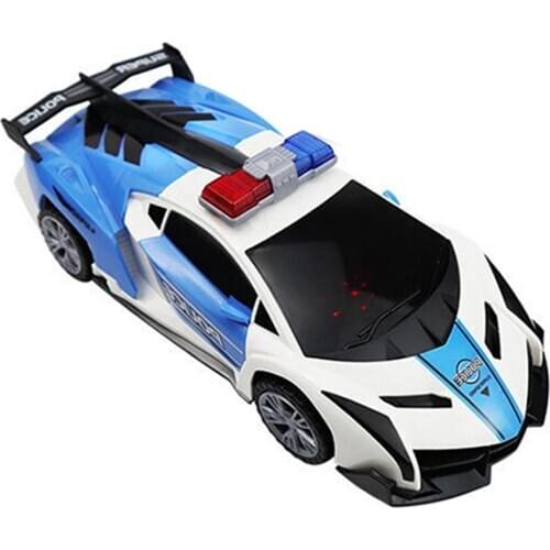 Electric 360 Degree Automatic Rotation with Music Light Police Car Model Kids Deformation Stunt Car Toy Gift