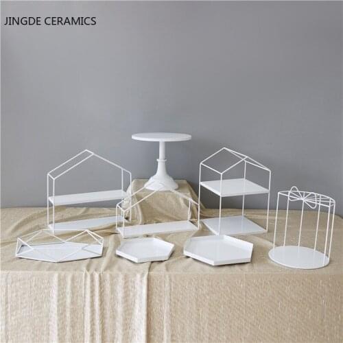 European White Wrought Iron Party Display Stand Wedding Decoration Birthday Tray Dessert Fudge Desktop Afternoon Tea Cake Stand
