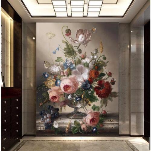 European hand-painted oil painting bedroom corridor mural plant flowers blossom living room restaurant entrance home wall