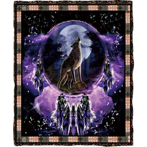 Wolf 3d printed fleece blanket for Beds Hiking Picnic Thick Quilt Fashionable Bedspread Sherpa Throw Blanket