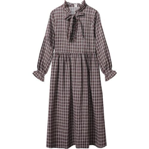 Preppy Style Mori Girl Plaid Checks Long Dress Mid Caft One Piece 2018 Autumn Japanese Style Dress