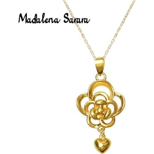 MADALENA SARARA Pure Gold FlowerPendant 18k Pure Gold Chain Necklace Small Clavicle Water Wave Necklace
