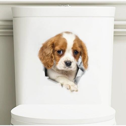 Cute puppy Wall Stickers for Bathroom Home Decoration Wallpaper living room Decor animal mural 3D Fun Dog toilet Sticker