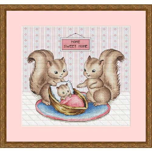 Cross Stitch Kit Precision Printing D862 Sweet Home Little Squirrel Hand Embroidery Kit Cute Cartoon Fishxx