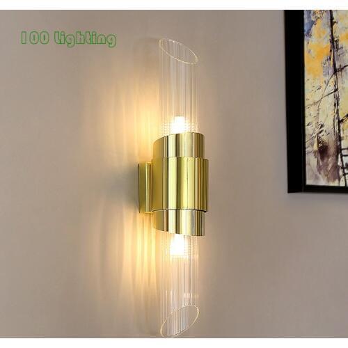 Modern Glass Gold Metal LED Wall Lamp Living room Aisle Stairs Wall light 2 G9 LED Bulb Bathroom Wall Sconce 90-260V Loft Deco