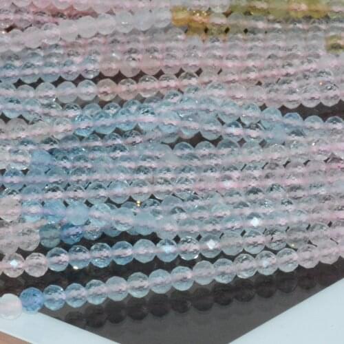 Natural Multiple Beryl Faceted Round Beads 4mm , Pink Morganite+Aquamarine+Heliodor