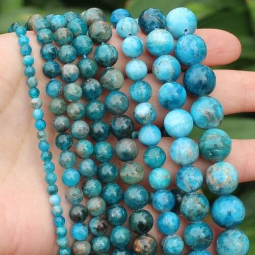 Natural Blue Apatite Real Gem Stone Dark Blue Apatite 4-14mm Round loose beads 15inch,For DIY Jewelry Making, pendant,necklace