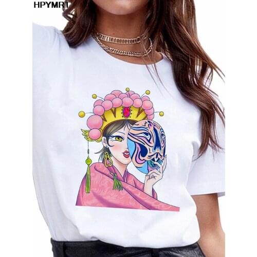 New Summer T shirt Peking Opera printed kawaii cartoon T-shirt woman casual Fun graphics Harajuku short-sleeved Tshirt women Top