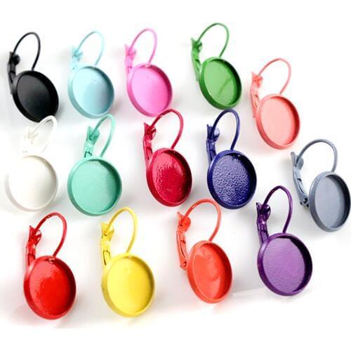 New) 12mm 10pcs/Lot 14 Colors Plated French Lever Back Earrings Blank/Base,Fit 12mm Glass Cabochons,Buttons;Earring Bezels