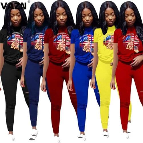 VAZN New Summer 2020 Cartoon Set Ladies Tracksuit Female Summer Matching Sets Sexy Night Club Fashion Women 2 Piece Set