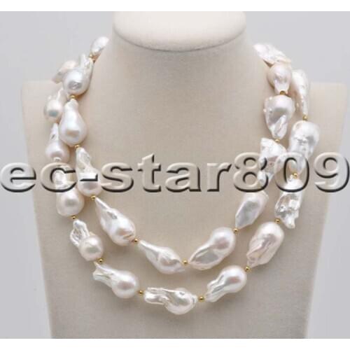 P6338 33" 31mm White BAROQUE KESHI REBORN PEARL BEAD NECKLACE Choker