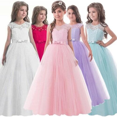 VOGUEON Girls Dress Summer Childrens Clothing Party Elegant Princess Long Tulle Baby Girls Kids Lace Wedding Ceremony Dresses