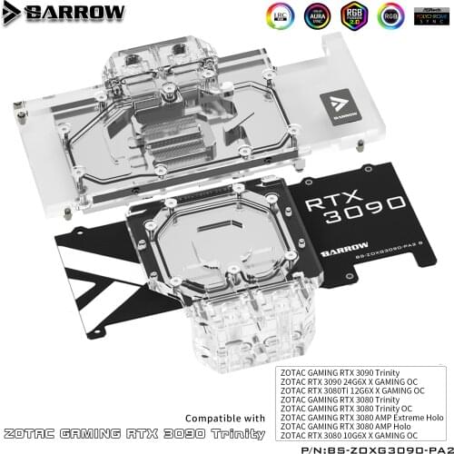 BARROW full coverage Water Block use for ZOTAC GAMING RTX 3090 X/3080 TI AMP Trinlty GPU card Support Backplate BS-ZOXG3090-PA2