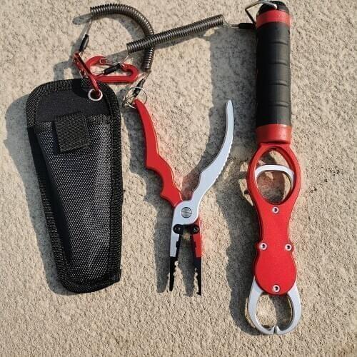 LINNHUE Aluminum Alloy Multi-functional Fishing Pliers Grip Set Fishing Tackle Hook Cutter Line Split Ring Fishing Accessories