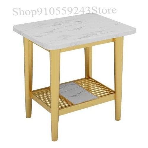 Nordic Light Luxury Marble Side Table Living Room Sofa Corner Table Modern Minimalist Bedside Table Creative Double-layer Square