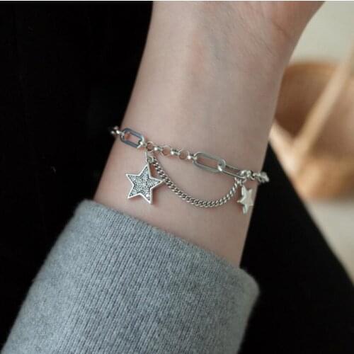 925 Sterling Silver Simple Glittering Cubic Zircon Star Charm Bracelet Chain Bracelet For Women Jewelry Gifts S-B352