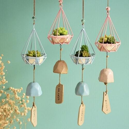 Creative Succulents Plants Wind Chime Chapel Bells Hanging Pendants Figurines H58C