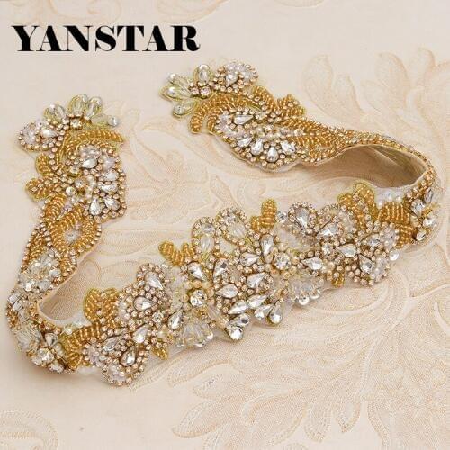 YANSTAR Wholesale 30PIECES Rhinestones Appliques Pathes Sewing On Wedding Dresses Belt Crystal DIY Bridal Accessory YS826