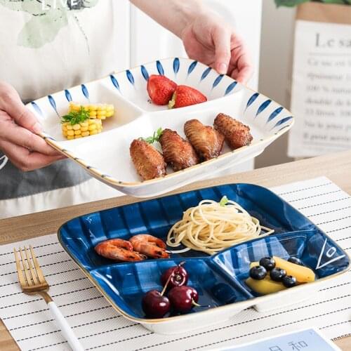 Japanese household ceramic grid plate dish creative three grid plate one person breakfast plate plate tableware set