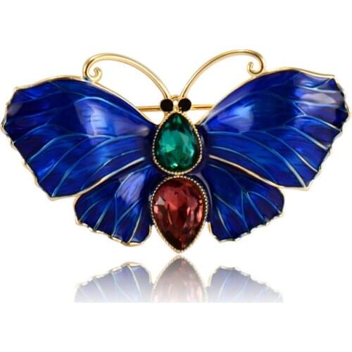 Blucome Newest Shiny Blue butterfly Brooches Enamel Zircon Corsage for Women Girls Suit Bag Scarf Hat Pins Jewelry Accessories
