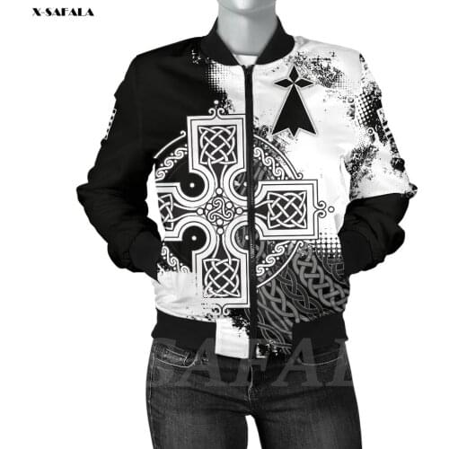 CELTIC BRETAGNE Flag 3D Printed Bomber Thick Jacket Women Female Outwear Baseball Flight Pilot Jacket Streetwear Zipper Coat