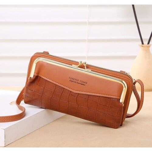 Women Fashion Mobile Phone Wallet PU Ladies Purse Shoulder Bag Ladies Travel Card Holder Horizontal Diagonal Bag