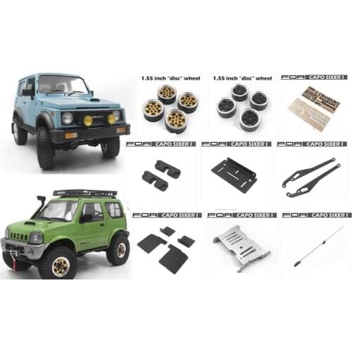 1.55wheels/car logo/led number mount/Back tilt lever/Fender/guard/antenna for 1:6 Capo Samurai Jimny crawler metal Jeep Car Kits