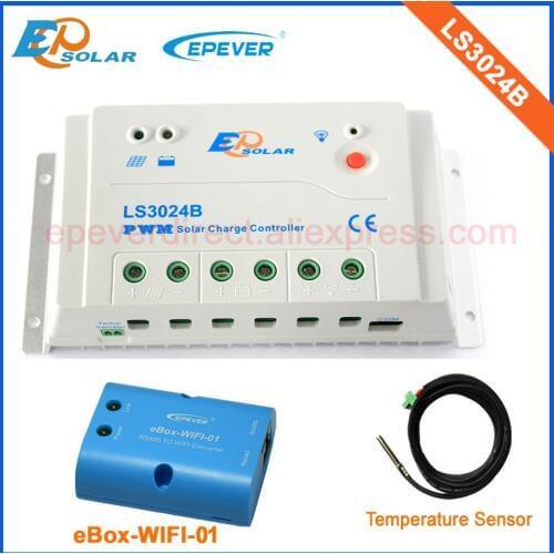 12V 30A Battery Charger Controller for solar panels small home system LS3024B 12V 24V auto type eBOX-Wifi-01 and temp sensor