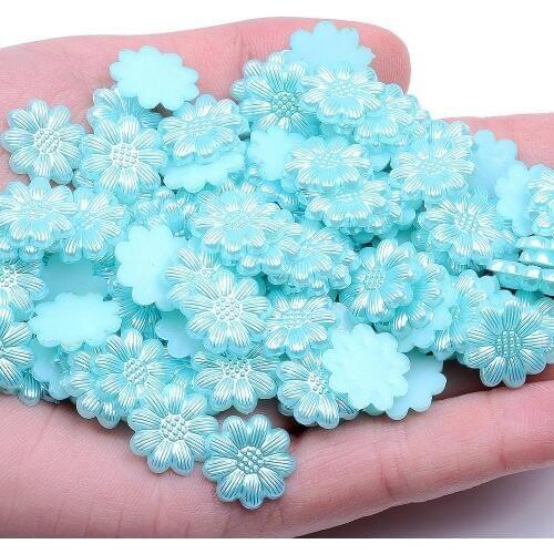13mm Sunflower 50pcs Flatback Half Pearls Rhinestone For Nail Art Cellphone DIY Jewelry Crafts Decorations