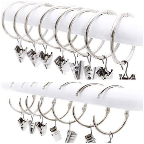 25 Pack Curtain Ring wiht Clips, Metal Decorative Drapery Window Curtain Ring Hooks with Strong Clip Rustproof, Easy Open and Cl