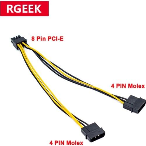 8 Pin PCI-E Express PCIe to 2 Molex LP4 4 Pin Converter Adapter Power Cable 8 inch (20cm)