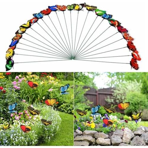 50PCS/Lot Artificial Butterfly Decorative Stakes Wind Spinners Garden Decorations Simulation Butterfly Stakes Yard Plant Lawn