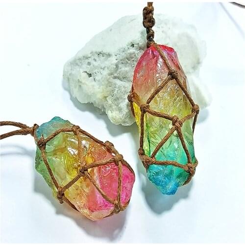 6pcs Natural Stone necklace lucky woven pendant for Jewelry Hand Made net bag design pendant