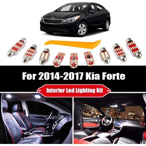 9pcs For Kia Forte 2014 2015 2016 2017 White Canbus Bulbs Car LED Interior Ceiling Light Kit Map Dome Glove Box License Lamp