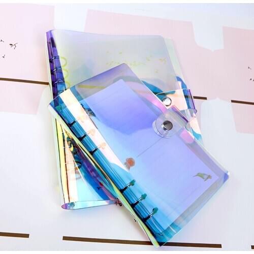 A5 A6 A7 PVC Rainbow laser Transparent Notebook diary Cover Glitter Loose leaf Note Book Planner Clip Office Supplies