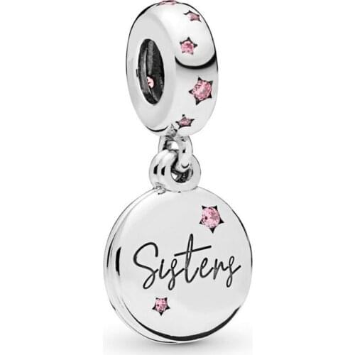 Free Shipping Authentic 925 Sterling Silver Forever Sisters Dangle Charm Fit Original Pandora Bracelet For Women DIY Jewelry