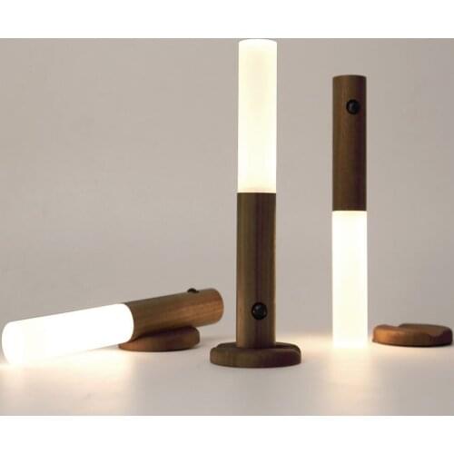 Wireless LED Door Lock Light Wood Auto Sensor Motion Night Lamp Kitchen Stairway Intelligent Wall Night Light USB Recharge