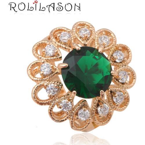 Noble design Fashion jewelry Weddding Rings for women gold tone Green Crystal Rings USA size #6#7#9#10 JR2014