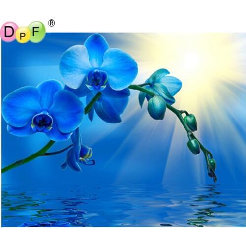 DPF Full Square 5D DIY Diamond Painting Cross Stitch Blue Orchid diamond Embroidery Rhinestone diamond Mosaic Painting Gift