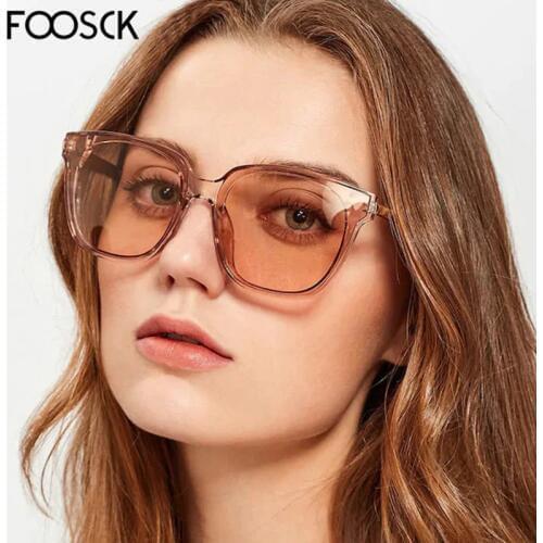FOOSCK 2018 Luxury Brand Designer Metal Frame Red Gray Clear Lens For Female Shades Vintage Eyewear UV400 Oculos