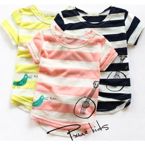 2015 summer new Former classic striped cotton Short front behind long short-sleeved T-shirt boy girl children t shirts