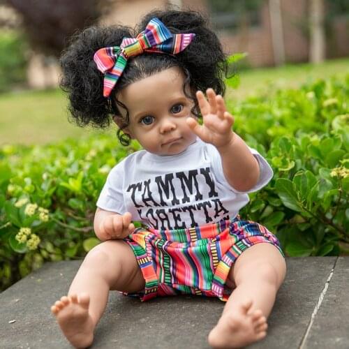 Hoomai 22" Black Skin Maggie High Quality Reborn Toddler Detailed Lifelike Painting Rooted Curly Hair Collectible Art Doll