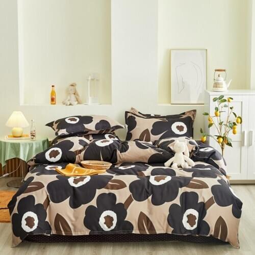 4pcs Floral Winter Bedding Set Soft Cartoon Flat Sheet Printed Bed Sheet Princess Bed Cover Quilt Cover Queen Size Duvet Cover