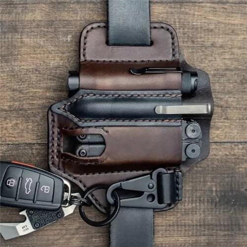 Leather Storage Waist Bag Sheath Multifunctional Tool Box Outdoor Organizer Pouch Pen Case Cover Bag