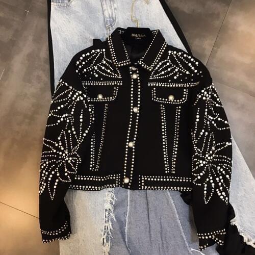Denim Jacket Cotton Time-limited 2019 Autumn New Womens Ceramic Nail-studded Heavy Industry Leaf Figure Trend Street Female